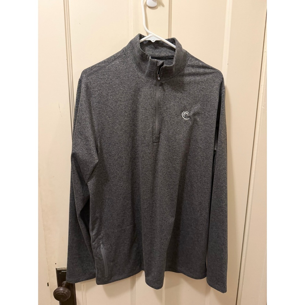 Quince Cadence Mens Large Charcoal Gray Heather Quarter Zip Pullover w logo